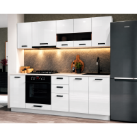 Bucatarie Daria MDF V1, 220x60x200cm, Acril Alb