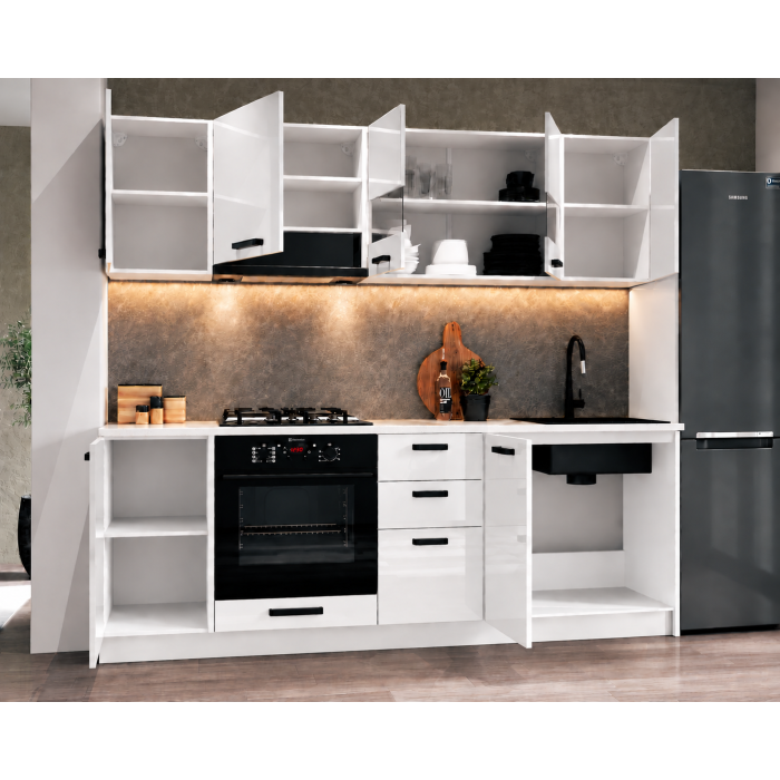 Bucatarie Daria MDF V1, 220x60x200cm, Acril Alb