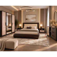 Dormitor Charm 6, pat tapitat 160x200cm, Wenge+Acril Cappuccino