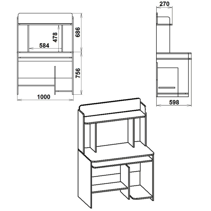 Birou PC SKM-6 ,100x60x144 cm