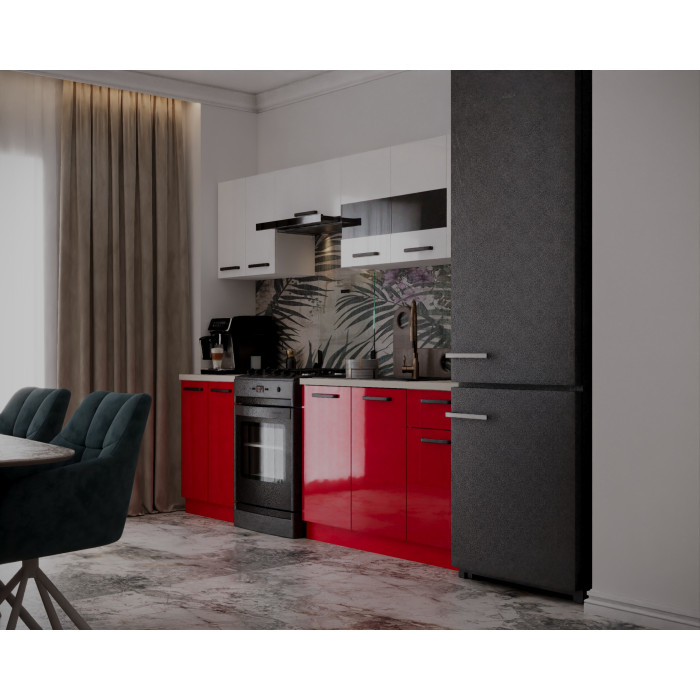 Bucatarie Daria, 240x60x200cm, Alb+Rosu