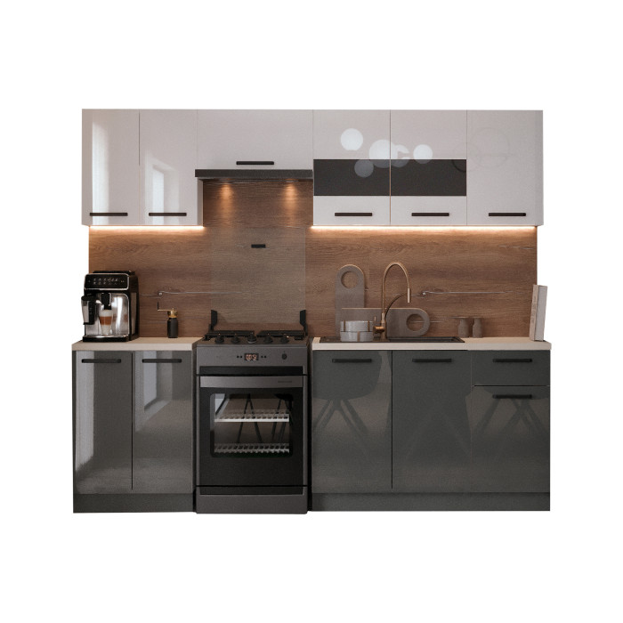 Bucatarie Daria, 240x60x200cm, Alb+Antracit