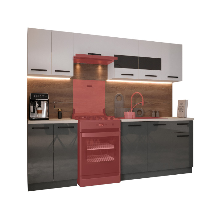 Bucatarie Daria, 240x60x200cm, Alb+Antracit
