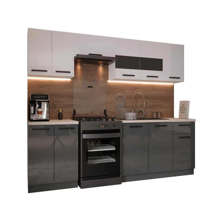 Bucatarie Daria, 240x60x200cm, Alb+Antracit