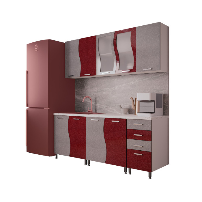 Bucatarie Cip S MDF 2M, Rosu metalizat