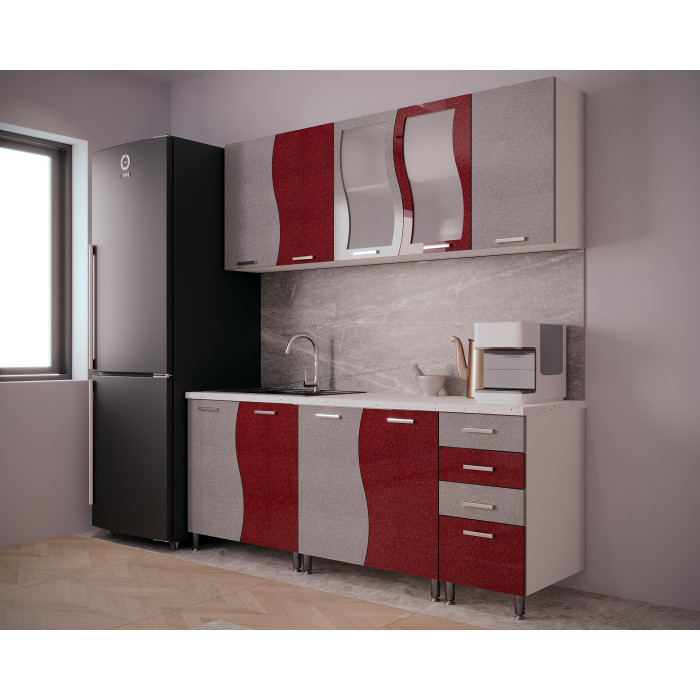 Bucatarie Cip S MDF 2M, Rosu metalizat