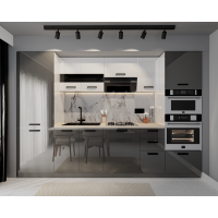Bucatarie Daria, MDF Alb+Antracit, 303x60x200cm