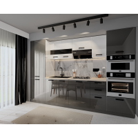 Bucatarie Daria, MDF Alb+Antracit, 303x60x200cm