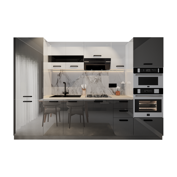 Bucatarie Daria, MDF Alb+Antracit, 303x60x200cm