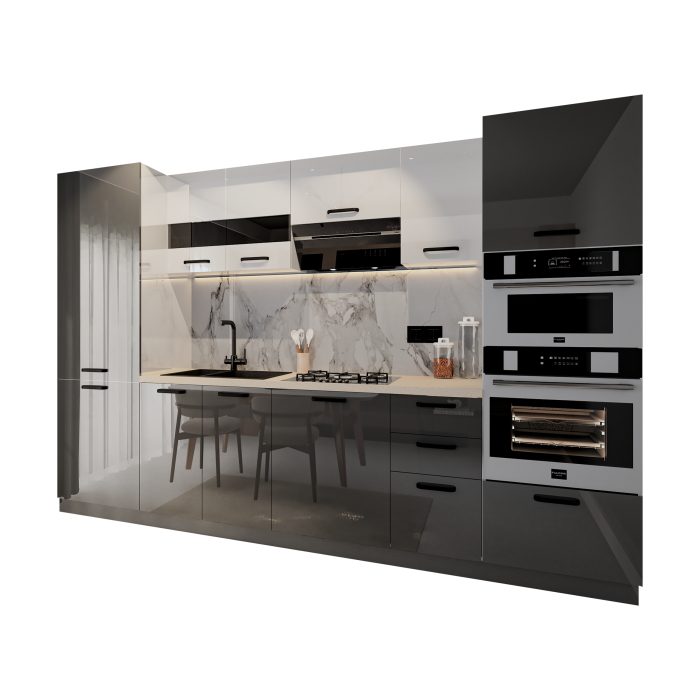Bucatarie Daria, MDF Alb+Antracit, 303x60x200cm