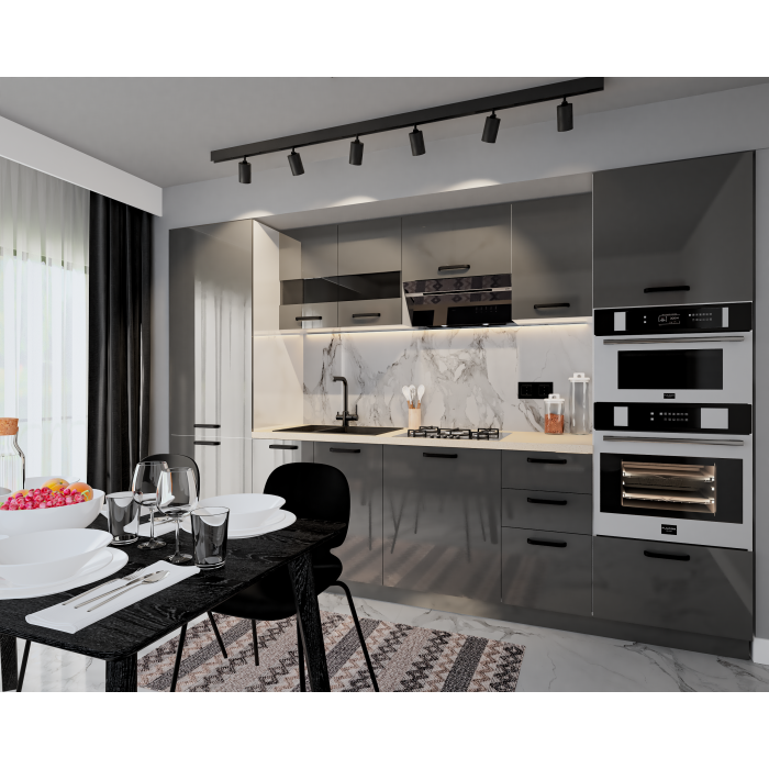 Bucatarie Daria, MDF Antracit, 303x60x200cm