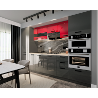 Bucatarie Daria, MDF Rosu+ Antracit, 303x60x200cm