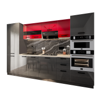 Bucatarie Daria, MDF Rosu+ Antracit, 303x60x200cm