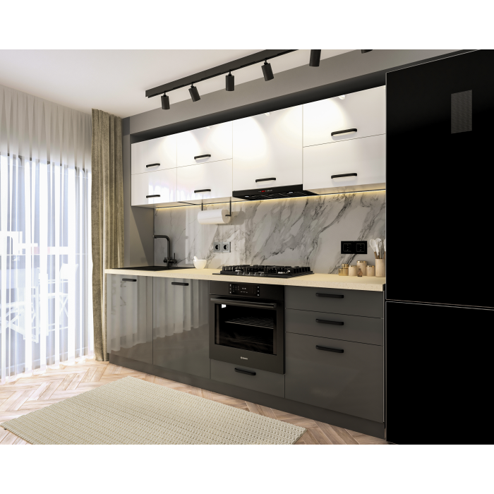 Bucatarie Daria V2, 240x60x200cm, Alb+Antracit