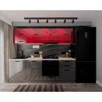 Bucatarie Daria V2, 240x60x200cm, Rosu+Antracit