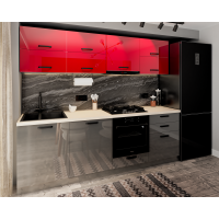 Bucatarie Daria V2, 240x60x200cm, Rosu+Antracit