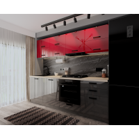 Bucatarie Daria V2, 240x60x200cm, Rosu+Antracit
