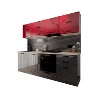 Bucatarie Daria V2, 240x60x200cm, Rosu+Antracit