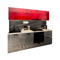 Bucatarie Daria V2, 240x60x200cm, Rosu+Antracit