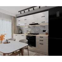 Bucatarie Daria V2, 240x60x200cm, Alb+Cappuccio
