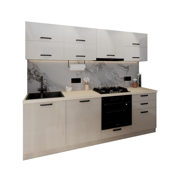 Bucatarie Daria V2, 240x60x200cm, Alb+Cappuccio