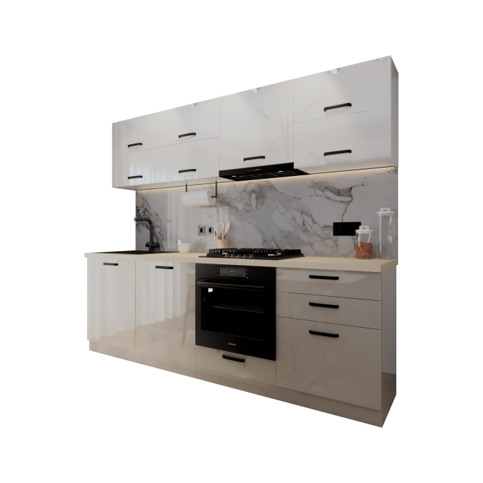 Bucatarie Daria V2, 240x60x200cm, Alb+Cappuccio