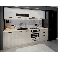 Bucatarie Daria MDF V1, 260x60x200cm, Alb+Cappuccino