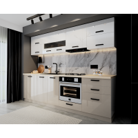 Bucatarie Daria MDF V1, 260x60x200cm, Alb+Cappuccino