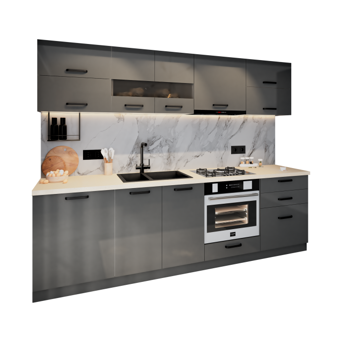 Bucatarie Daria MDF V1, 260x60x200cm, Antracit