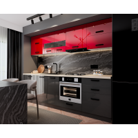 Bucatarie Daria MDF V1, 260x60x200cm, Rosu+Antracit