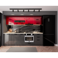 Bucatarie Daria MDF V1, 260x60x200cm, Rosu+Antracit