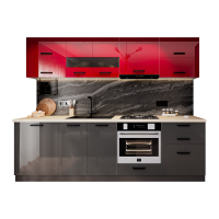 Bucatarie Daria MDF V1, 260x60x200cm, Rosu+Antracit