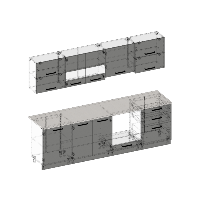 Bucatarie Daria MDF V1, 260x60x200cm, Rosu+Antracit