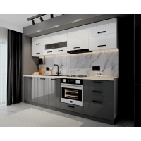 Bucatarie Daria MDF V1, 260x60x200cm, Alb+Antracit