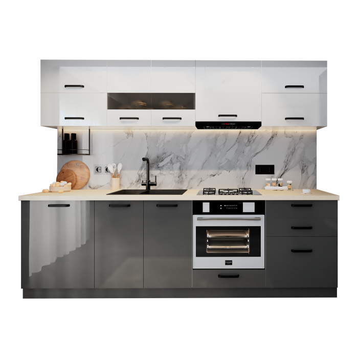 Bucatarie Daria MDF V1, 260x60x200cm, Alb+Antracit