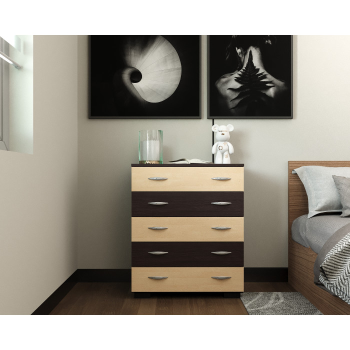 Comoda Alin 5 sertare, 80x45x102cm, wenge+mesteacan