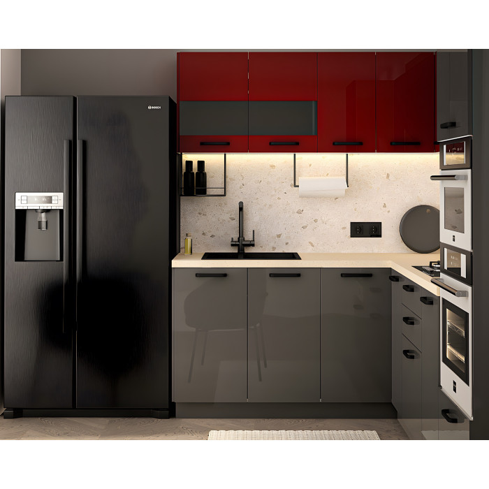 Bucatarie Daria colt V1, Rosu+Antracit