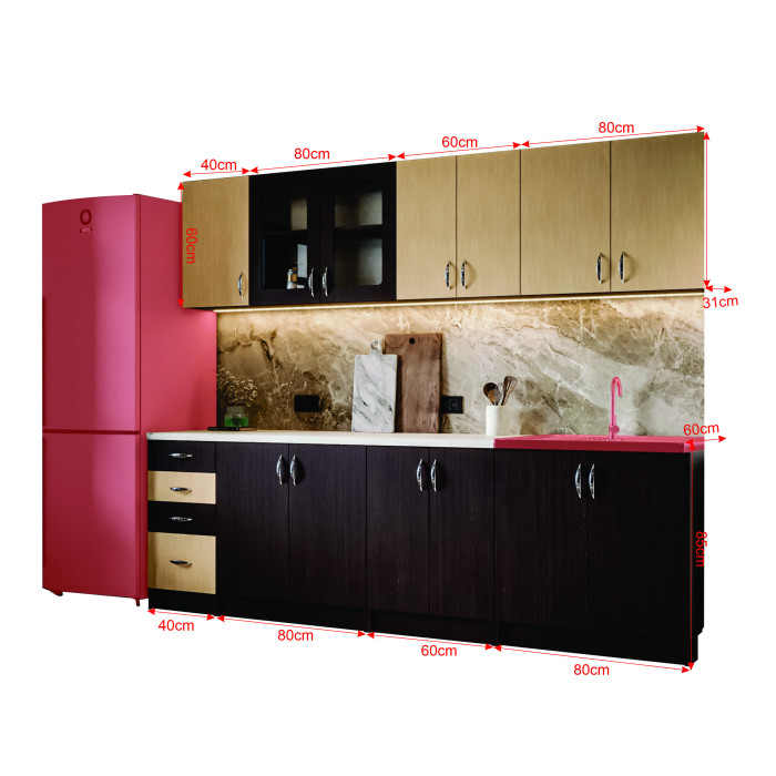 Bucatarie Venus ro 2.6M, 260x60x200cm