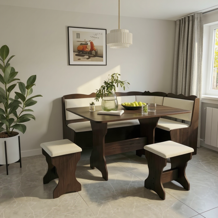 Set coltar bucatarie Rodos, cu masa extensibila si 2 tabureti