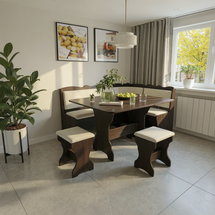 Set coltar bucatarie Rodos, cu masa extensibila si 2 tabureti