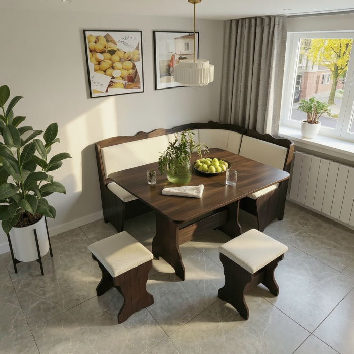 Set coltar bucatarie Rodos, cu masa extensibila si 2 tabureti