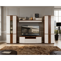 Living Dona 1, 332x45x208cm, Alb + Frasin shimo