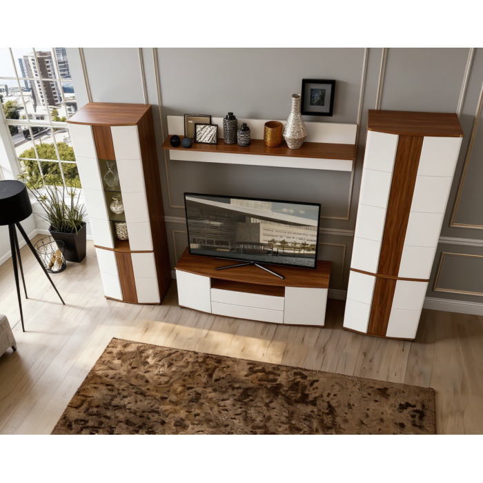 Living Dona 1, 332x45x208cm, Alb + Frasin shimo