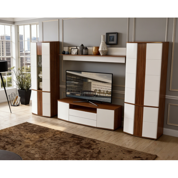 Living Dona 1, 332x45x208cm, Alb + Frasin shimo