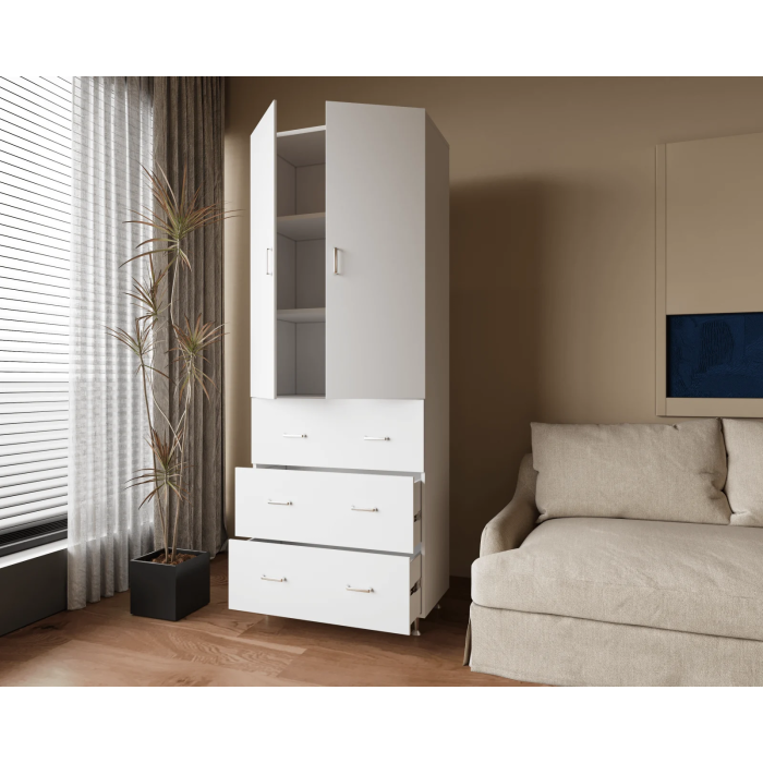 Dulap, 2U-3S, 70x35x180 cm, Alb