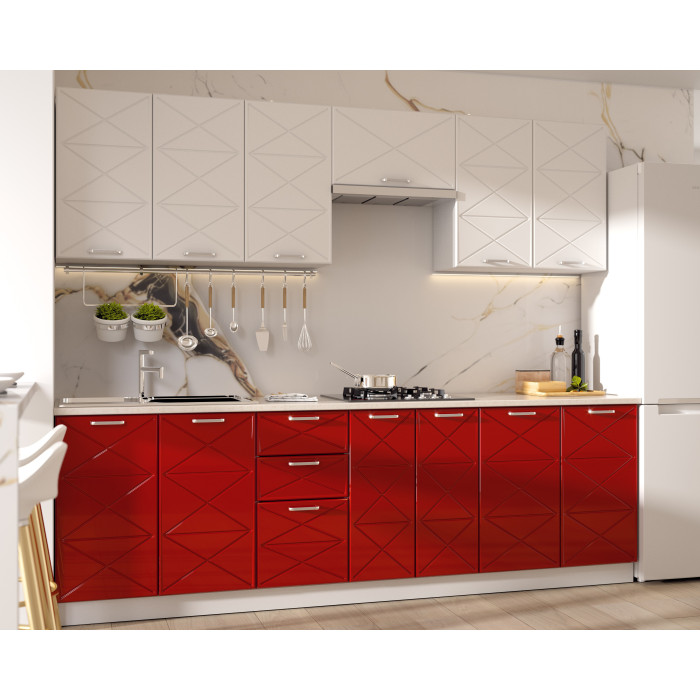 BUCATARIE BOSTON 2.6M MDF ALB/ROSU