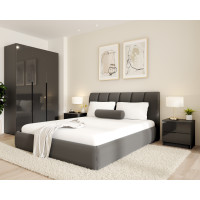 Set Dormitor Prestige cu Pat Tapițat și Dulap 3 Uși Acril Antracit