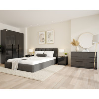 Set Dormitor Prestige cu Pat Tapițat și Dulap 3 Uși Acril Antracit