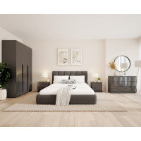 Set Dormitor Prestige cu Pat Tapițat și Dulap 3 Uși Acril Antracit