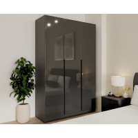 Set Dormitor Prestige cu Pat Tapițat și Dulap 3 Uși Acril Antracit